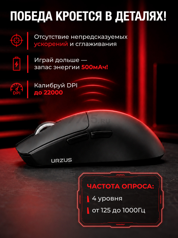 Мышь игровая беспроводная URZUS Cobra Black UR-5495117 - Фото 2