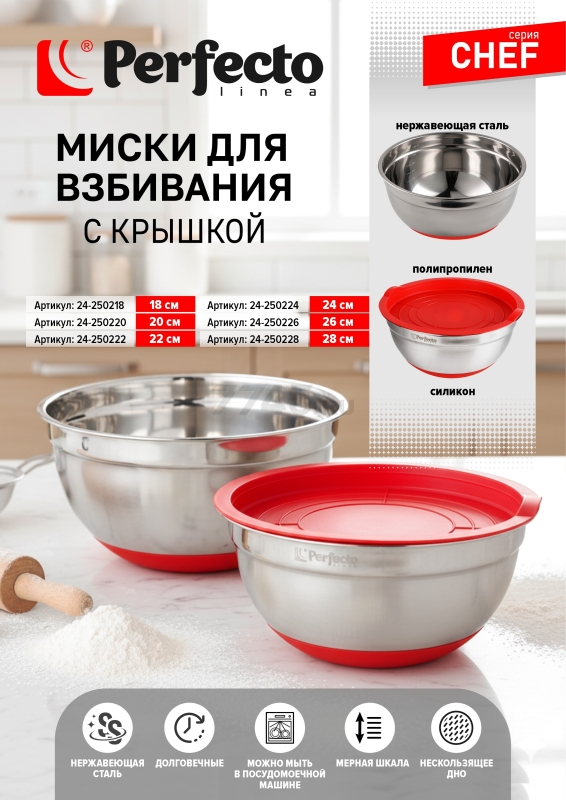 Миска из нержавеющей стали 20 см PERFECTO LINEA Chef (24-250220) - Фото 11