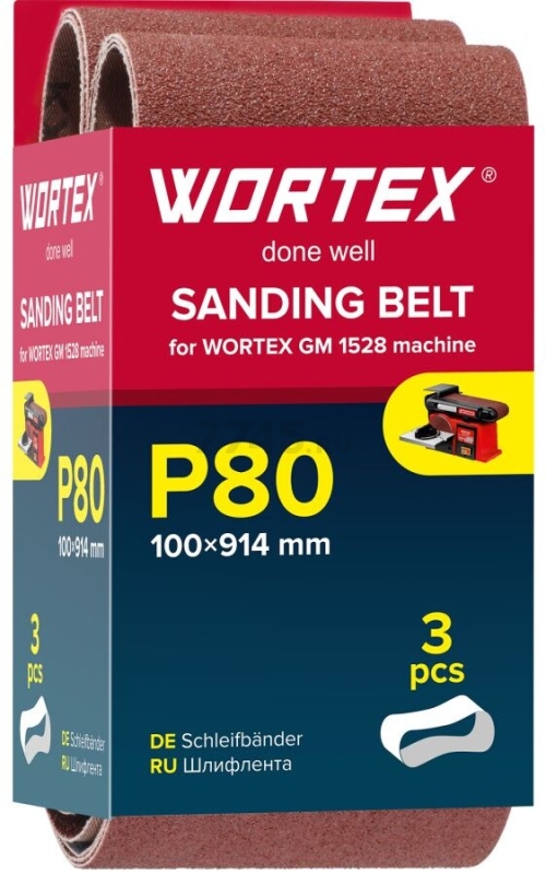 Шлифлента 100x914 мм P80 WORTEX 3 штуки (1325975)