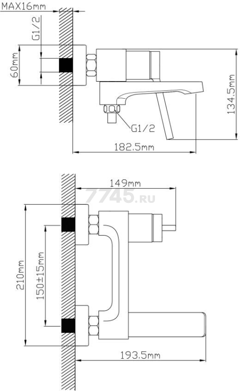 Смеситель для ванны ECONOCE D35 серия 750 (EC0752) - Фото 2