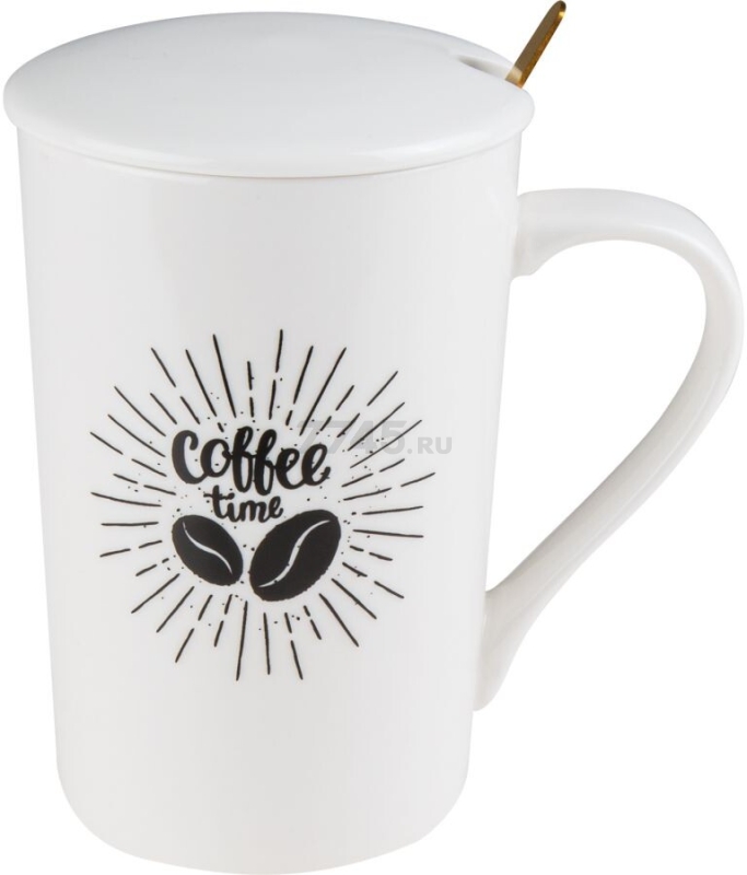 Кружка керамическая с крышкой и ложкой PERFECTO LINEA Coffee Time 350 мл (17-350702)