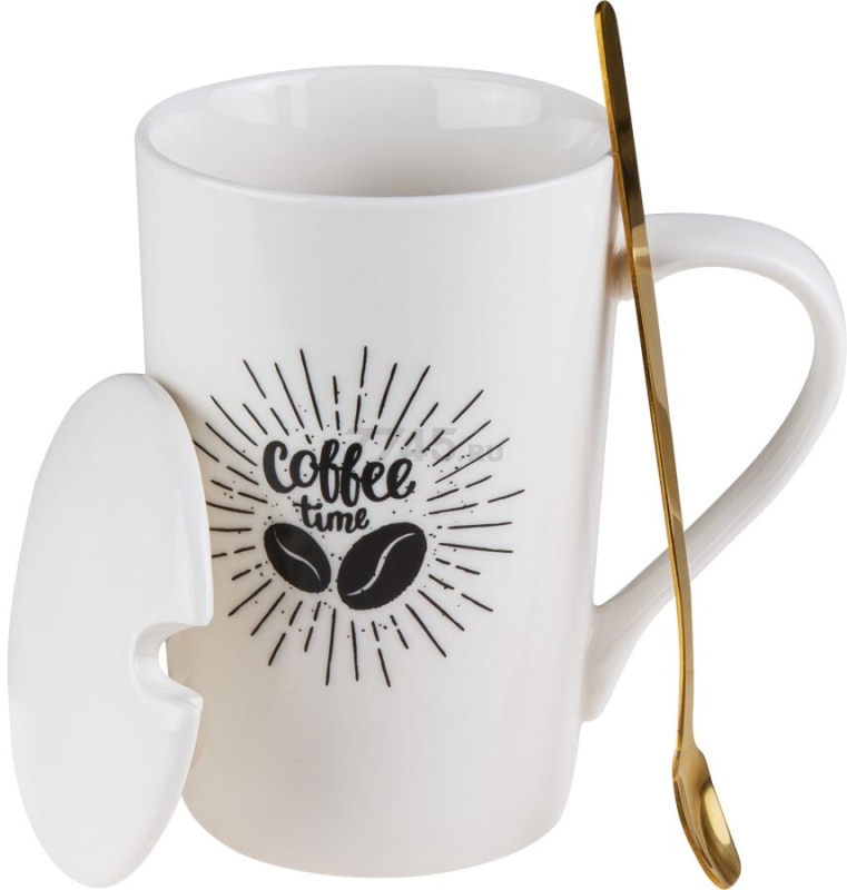Кружка керамическая с крышкой и ложкой PERFECTO LINEA Coffee Time 350 мл (17-350702) - Фото 2