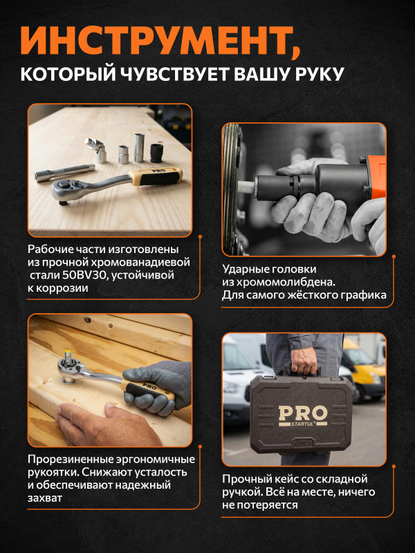 Набор инструментов 1/4", 3/8", 1/2" 6 граней PRO STARTUL Dakar 171 предмет (PRO-171DK) - Фото 3