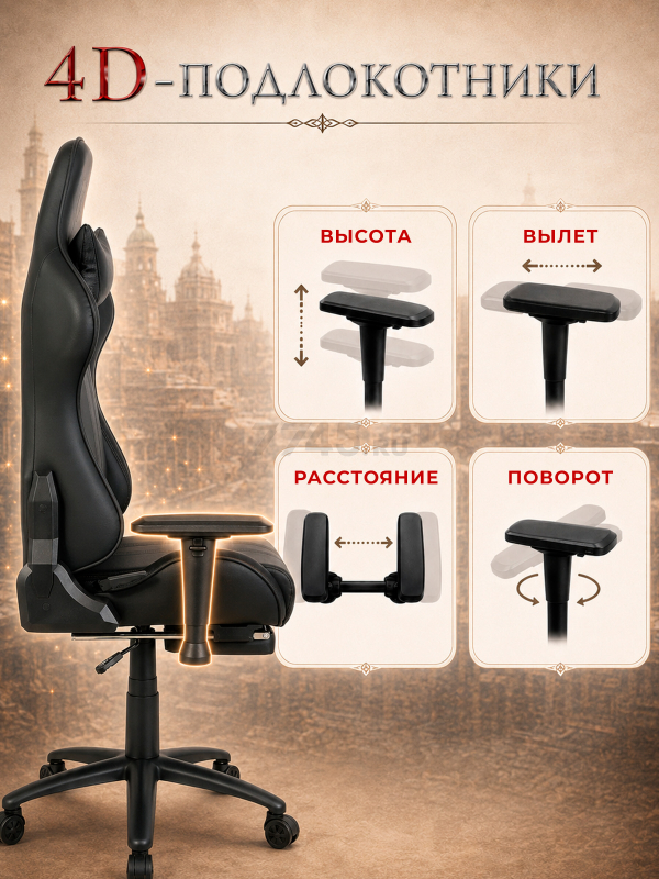 Кресло геймерское URZUS Paladin Black(UR-7351145) - Фото 8