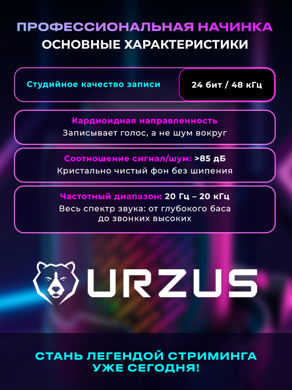 Игровой микрофон URZUS UR-5469112 - Фото 8
