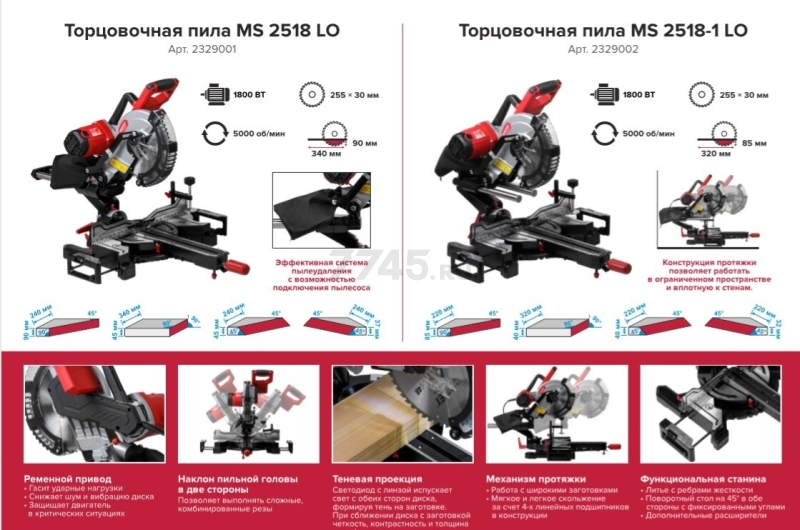Пила торцовочная WORTEX MS 2518 LO (2329001) - Фото 19