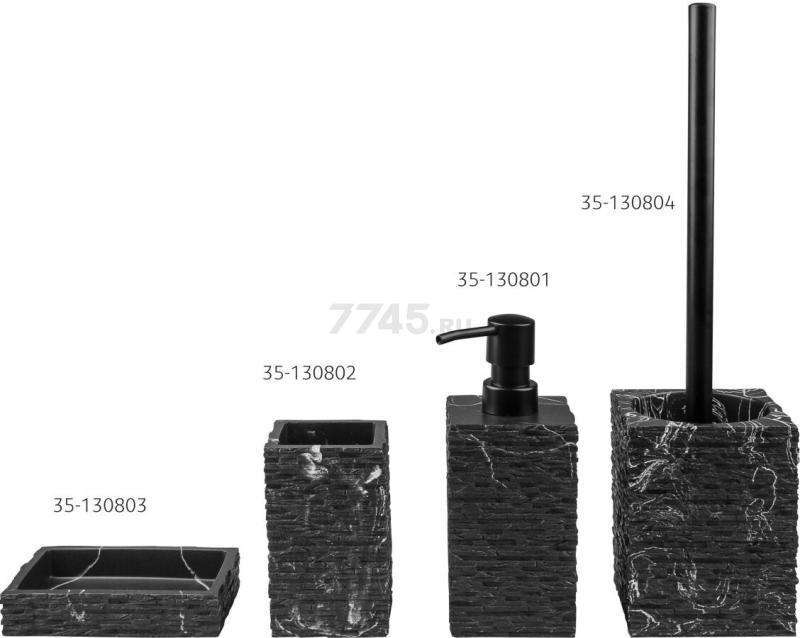 Ершик для унитаза PERFECTO LINEA StoneWave черный (35-130804) - Фото 12