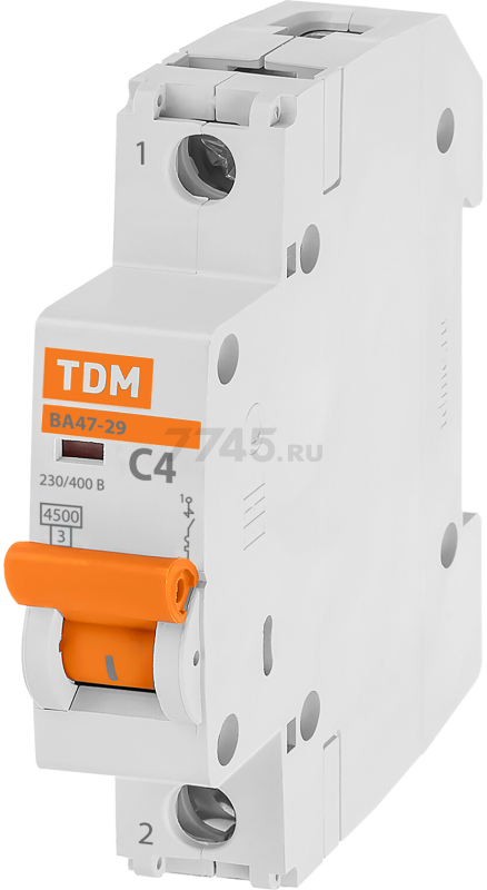 Автоматический выключатель TDM ВА47-29 1Р 4А С 4,5кА (SQ0206-0068)