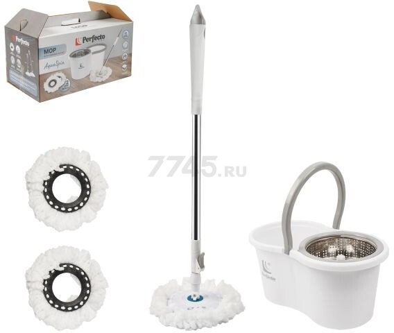 Швабра с отжимным ведром PERFECTO LINEA AquaSpin бело-серая (43-452521) - Фото 7