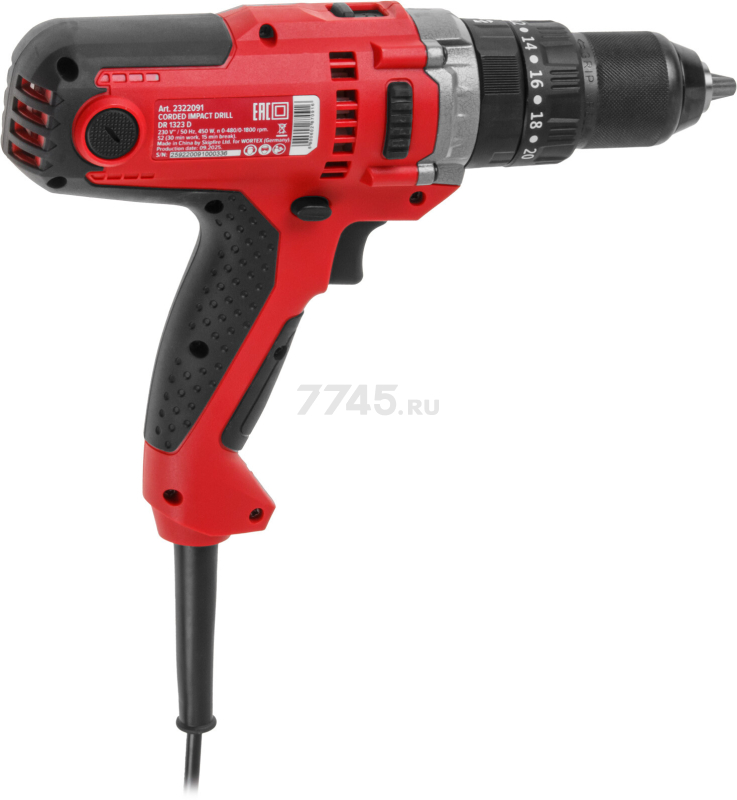 Дрель-шуруповерт сетевая ударная WORTEX DR 1323 D (2322091) - Фото 11