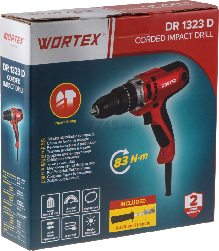 Дрель-шуруповерт сетевая ударная WORTEX DR 1323 D (2322091) - Фото 16