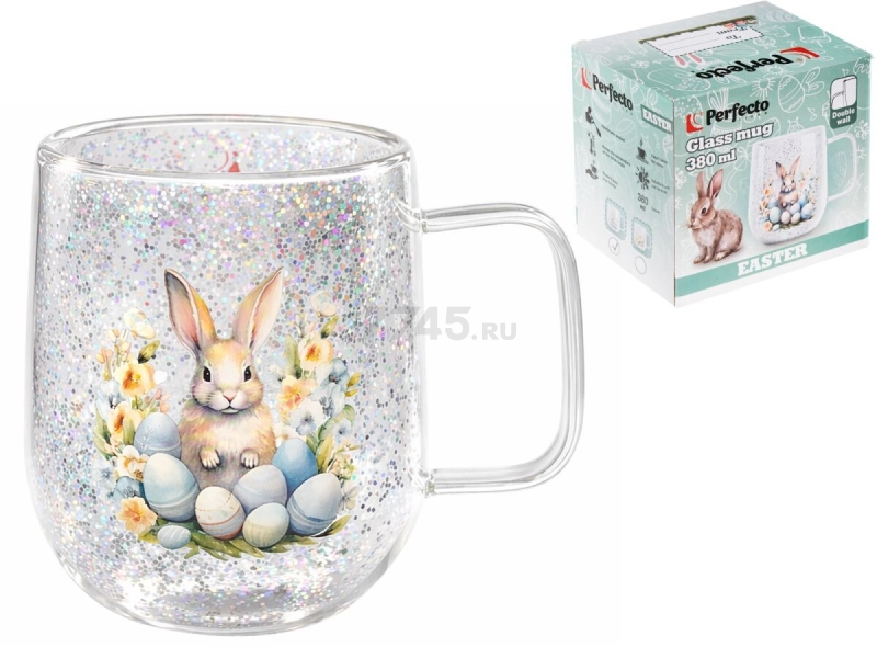 Кружка стеклянная PERFECTO LINEA Easter-1 с двойными стенками 380 мл (30-380263)