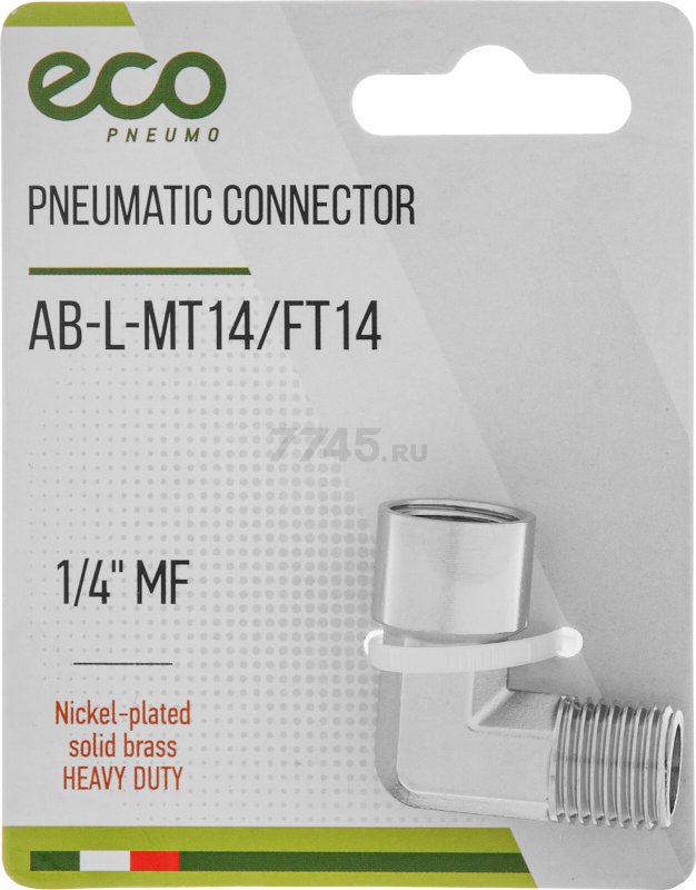 Переходник L-образное внутренняя резьба 1/4" наружная резьба 1/4" ECO (AB-L-MT14/FT14)