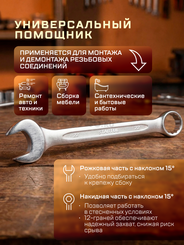 Ключ комбинированный 22 мм STARTUL Master (ST4270-22) - Фото 3