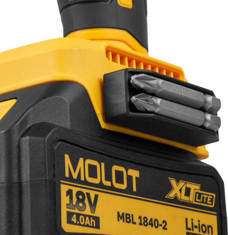 Набор аккумуляторный - шлифмашина угловая MOLOT MCAG 1812, перфоратор  MOLOT CRH 1814, дрель-шуруповерт MOLOT MBD 1825 Li XLT Lite SET (2318139) - Фото 8