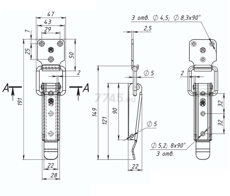Замок мебельный 190 мм STARFIX белый цинк (SMP-15794-1) - Фото 2