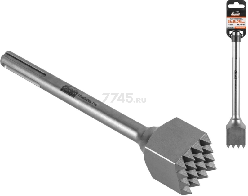 Насадка трамбовочная (бучарда) SDS-max 45x45x265 мм 16 зубьев GEPARD (GP0706-265)