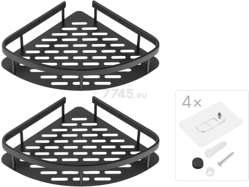 Полка угловая 28x21x4,7 см PERFECTO LINEA Stora черная без сверления 2 штуки (36-282147)