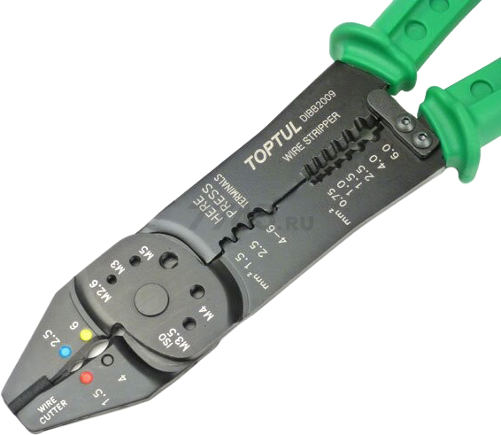 Кримпер (пресс-клещи) для обжима клемм и снятия изоляции TOPTUL (DIBB2009) - Фото 2