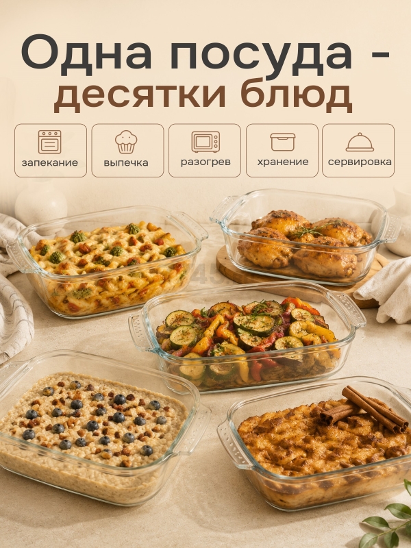 Форма для выпечки из жаропрочного стекла прямоугольная PERFECTO LINEA 2,7 л (12-270010) - Фото 2