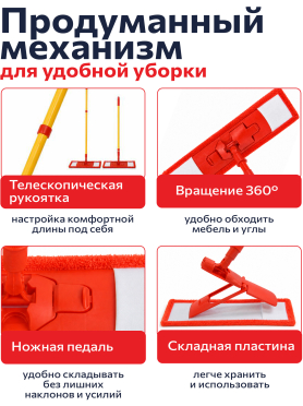 Швабра для пола PERFECTO LINEA Джайв с насадкой из микрофибры