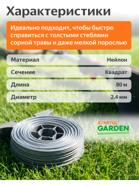 Леска для триммера d 2,4 мм Alulon STARTUL GARDEN