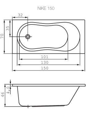 Ванна акриловая CERSANIT Nike 150х70 