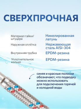 Гибкая подводка для воды гайка 1/2" - гайка 1/2" AV ENGINEERING