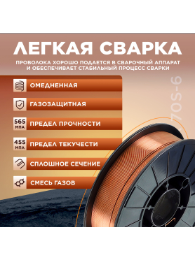 Проволока сварочная 0,8 мм омедненная SOLARIS ER 70S-6