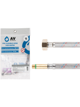 Гибкая подводка для воды иголка М10 длинная - гайка 1/2" ПВХ оплетка AV ENGINEERING