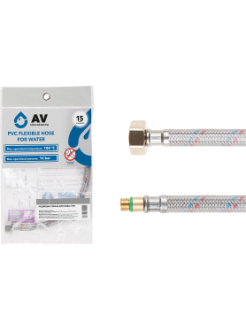 Гибкая подводка для воды иголка М10 короткая - гайка 1/2" ПВХ оплетка AV ENGINEERING