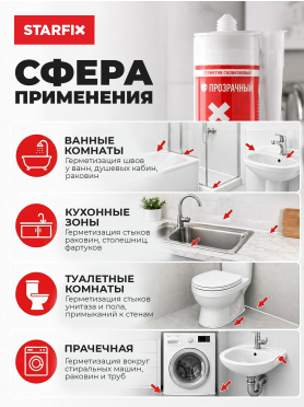 Герметик силиконовый STARFIX Sanitary Silicone