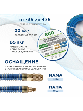 Шланг ПВХ армированный ECO 10/16 мм с быстросъемами