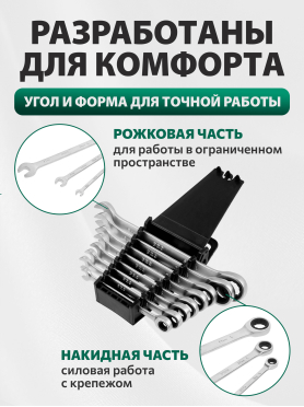 Набор ключей комбинированных с трещоткой 8-19 мм 8 предметов PRO STARTUL 