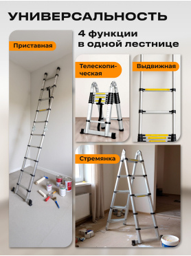 Лестница телескопическая алюминиевая STARTUL ST9733