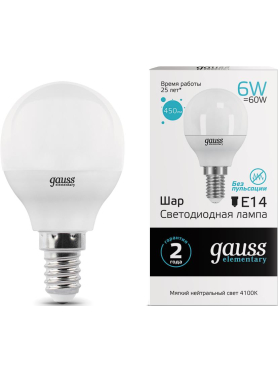 Лампа светодиодная E14 GAUSS Elementary G45