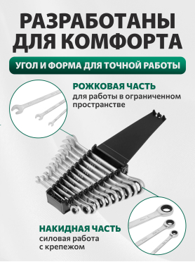 Набор ключей комбинированных с трещоткой 8-19 мм 11 предметов PRO STARTUL 