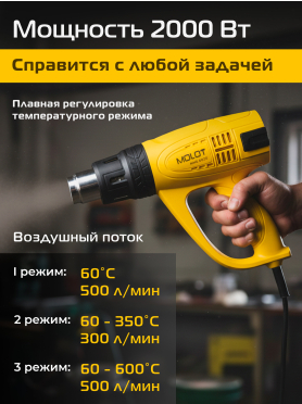 Фен строительный (термовоздуходувка) MOLOT MHG 6020 