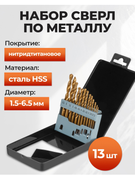 Набор сверл по металлу 1,5-6,5 мм 13 штук GEPARD 
