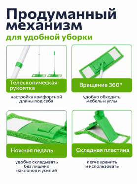 Швабра для пола PERFECTO LINEA с насадкой из микрофибры