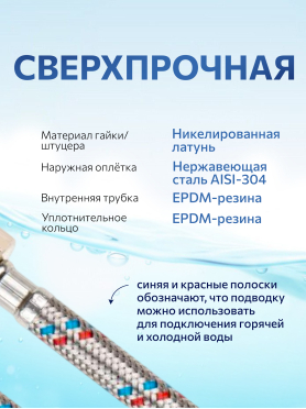 Комплект гибкой подводки для воды иголка м10 - гайка 1/2" AV ENGINEERING