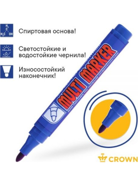 Маркер перманентный фетровый CROWN Multi Marker синий 