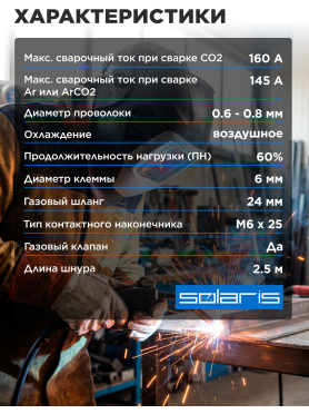 Горелка сварочная MIG MAG SOLARIS WG-145P 2,5 м 150 А 