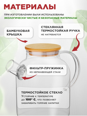 Заварочный чайник стеклянный PERFECTO LINEA Bamboo 1,6 л 