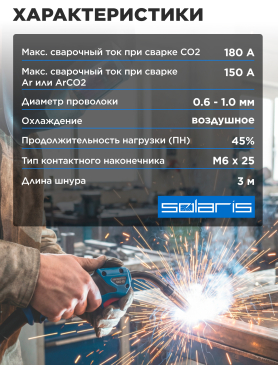 Горелка сварочная MIG MAG SOLARIS WG-15 3 м 180 А 