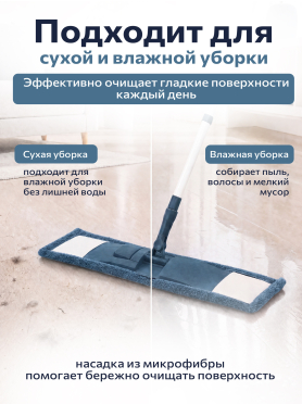 Швабра для пола PERFECTO LINEA с насадкой из микрофибры темно-синяя 