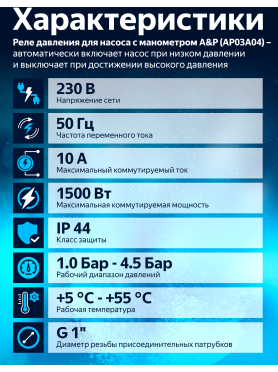 Реле давления для насоса с манометром A&P 