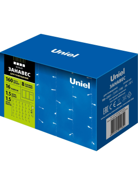 Гирлянда новогодняя светодиодная UNIEL ULD-C1515-160/DTA WHITE IP20 Занавес 1,5х1,5 м 160 диодов белый