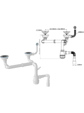 Сифон для кухни двойной с выпуском 3 1/2" с гибкой трубой 1 1/2" - 40/50 мм AV ENGINEERING 