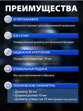 Ролик подающий для проволоки SOLARIS 0,8-1,0 мм U-тип 